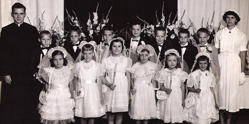 First Holy Communion Class 1958 with Father Quinn