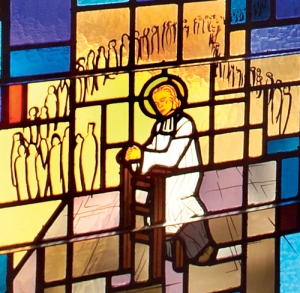 Saint John Vianney at Prayer - Detail of Stained Glass Window at Saint John Vianney Church, Johnstown, PA