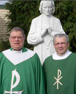 Father Andrew Stanko and Deacon Tom Buige with Statue of Saint John Vianney,