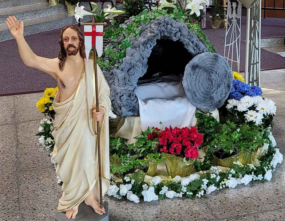 Display of Risen Christ with empty tomb at St. John Vianney