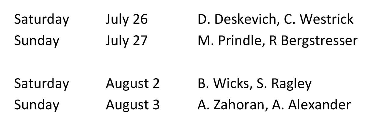 Lector Schedule May 31 thru Aug 3 -2025